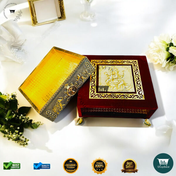 ShopBeat Premium Red Velvet Decorative Tray Dryfruit Box 8x8 - Image 3