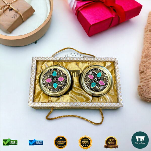 ShopBeat Golden Oxidized Meena Art Gift Box with 2 Jars - Image 4