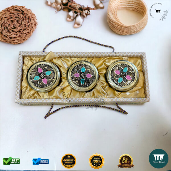 ShopBeat Golden Oxidized Meena Gift Box with 3 Jars – Premium Decorative Storage - Image 4