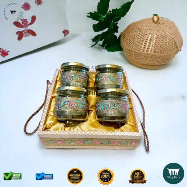 ShopBeat Golden Oxidised Meena Art Gift Box 4 Jars – Luxury & Tradition Combined - Image 3