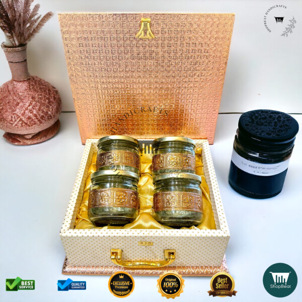 ShopBeat Copper Oxidised White Rexine Gift Box 4 Jars – A Touch of Luxury & Tradition - Image 4