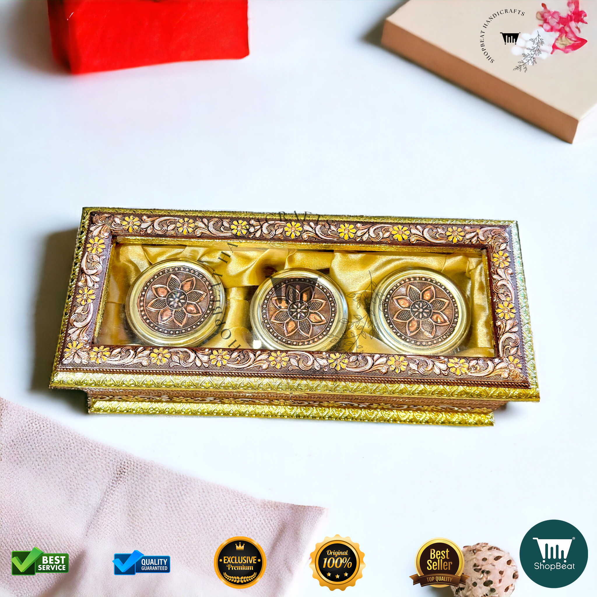 ShopBeat Golden-Copper Oxidised Acrylic Gift Box 3 Jars – A Perfect Blend of Tradition & Elegance - Image 5