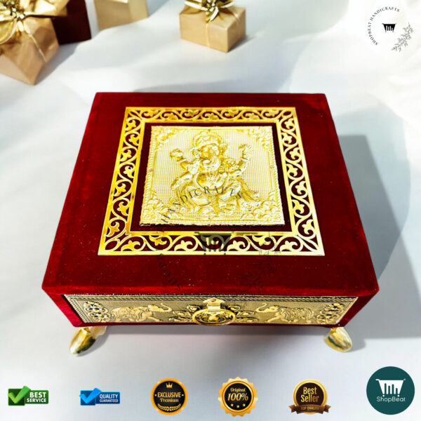 ShopBeat Premium Red Velvet Decorative Tray Dryfruit Box 8x8 - Image 6