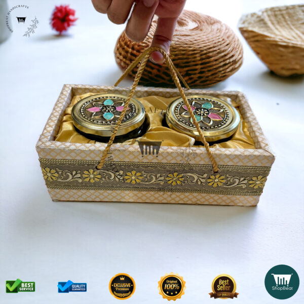 ShopBeat Golden Oxidized Meena Art Gift Box with 2 Jars - Image 5