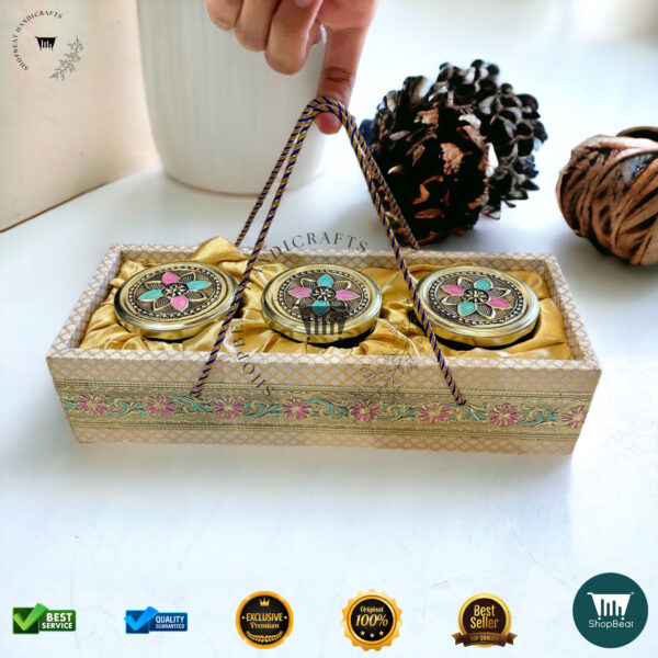 ShopBeat Golden Oxidized Meena Gift Box with 3 Jars – Premium Decorative Storage - Image 5