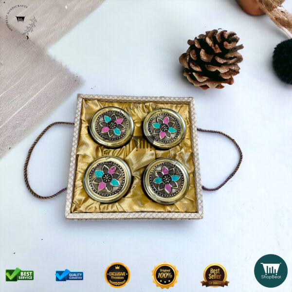 ShopBeat Golden Oxidised Meena Art Gift Box 4 Jars – Luxury & Tradition Combined - Image 2