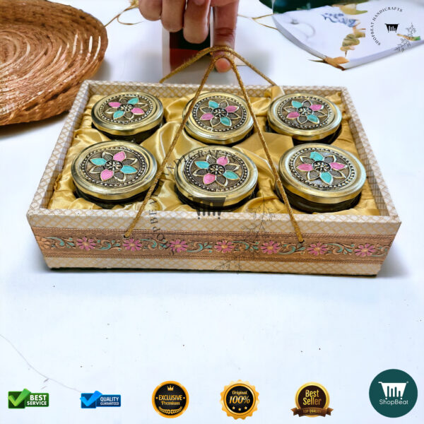 ShopBeat Golden Oxidised Meena Art Gift Box 6 Jars – The Perfect Premium Gift - Image 5