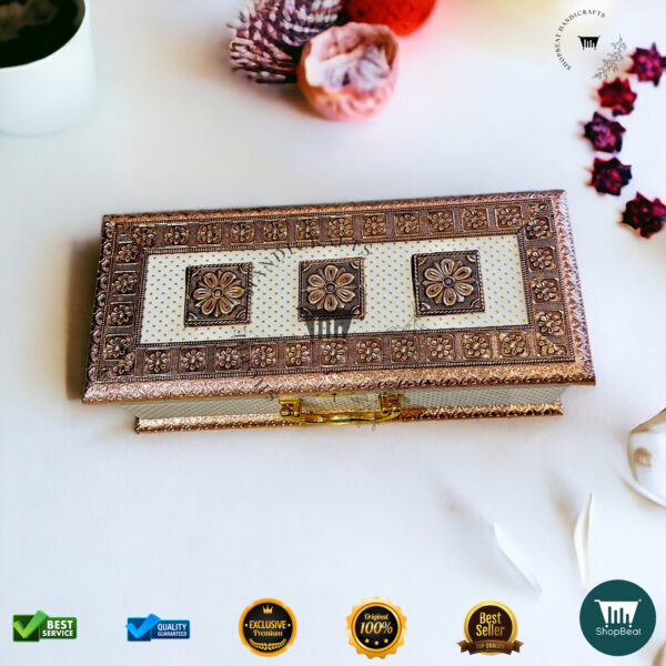 ShopBeat Copper Oxidised White Rexine Gift Box 3 Jars – A Blend of Elegance & Tradition - Image 5