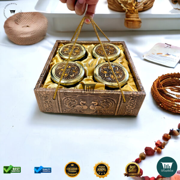 ShopBeat Copper Oxidized Decorative Gift Box with Elephant Design – 4 Jars - Image 4