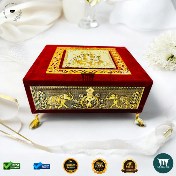 ShopBeat Premium Red Velvet Decorative Tray Dryfruit Box 8x8 - Image 5
