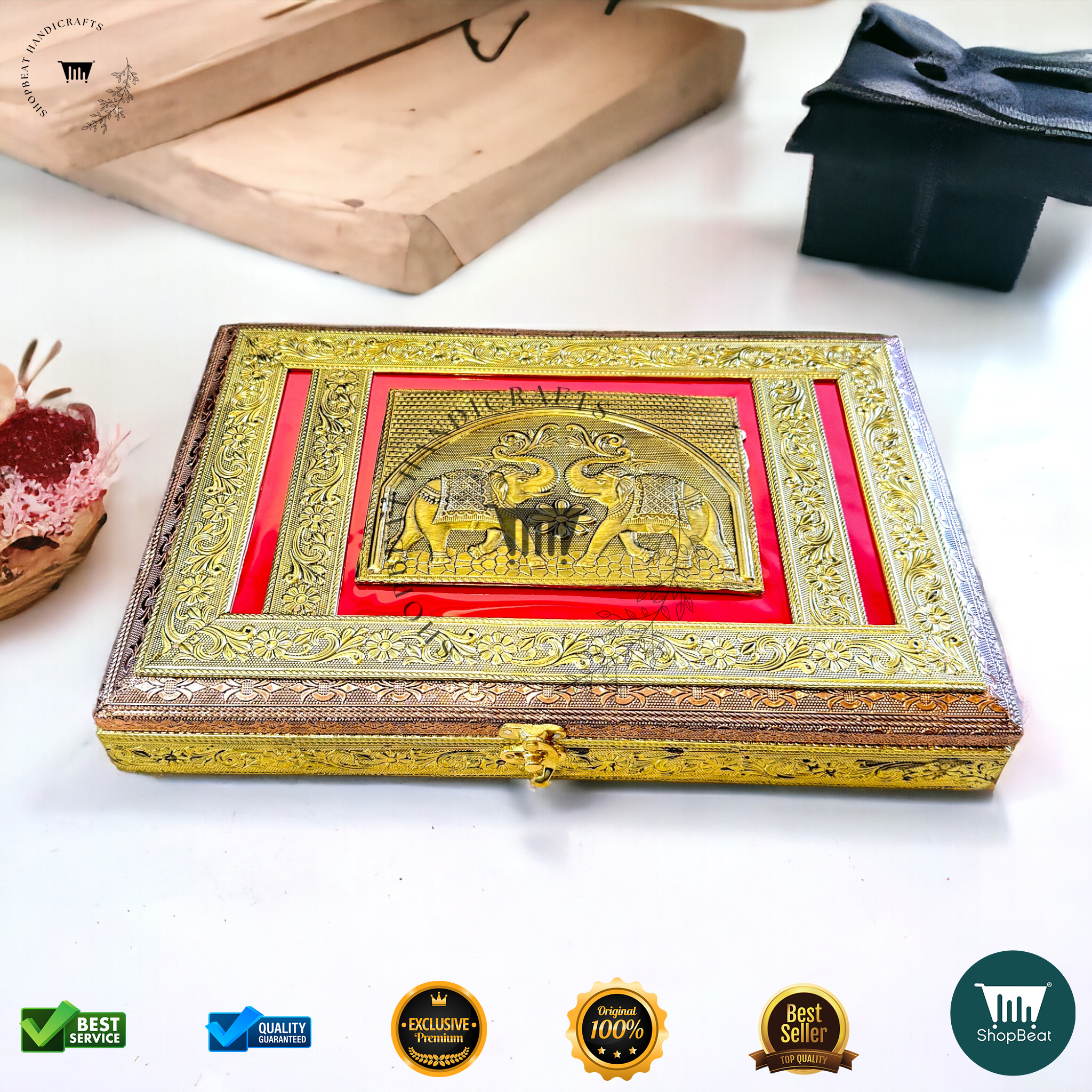 Golden-Copper Oxidised Red Velvet Gift Box