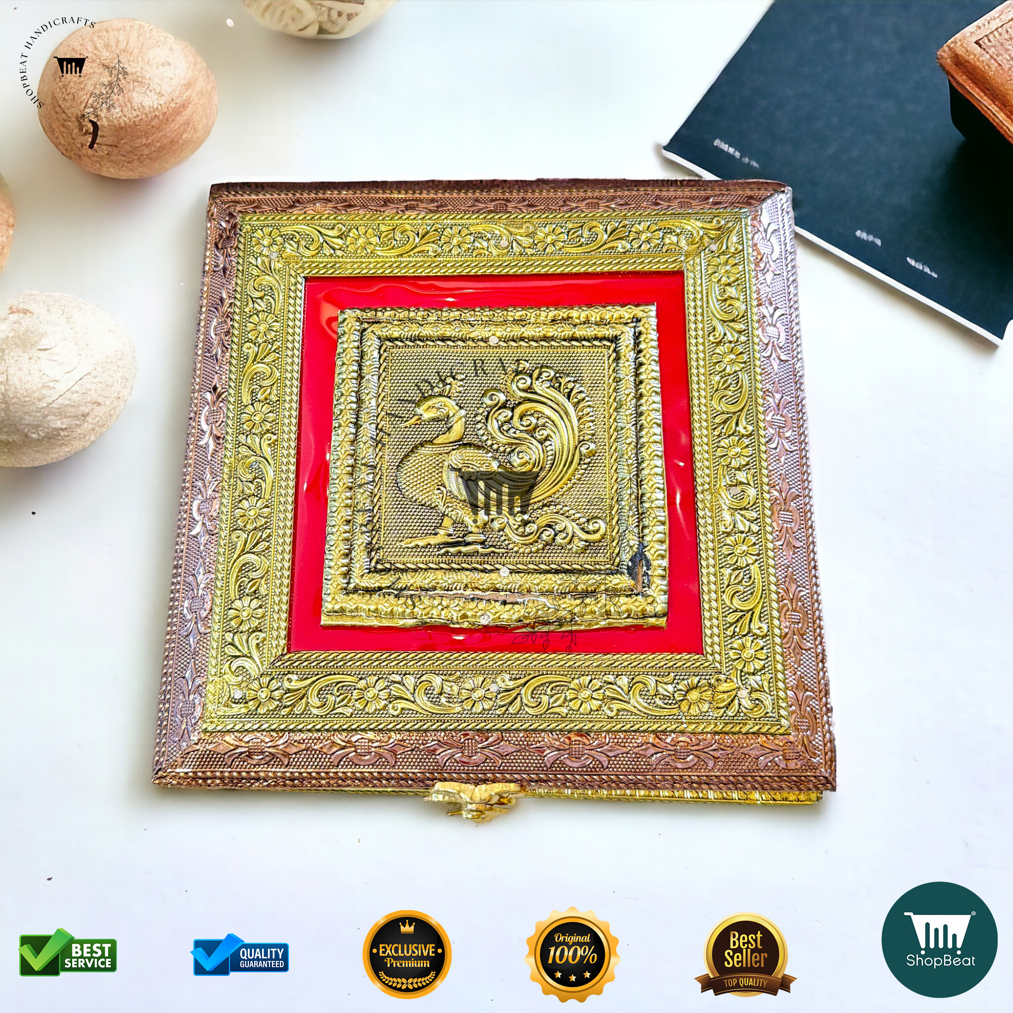 Golden-Copper Oxidised Red Velvet Dryfruit Box 8x8