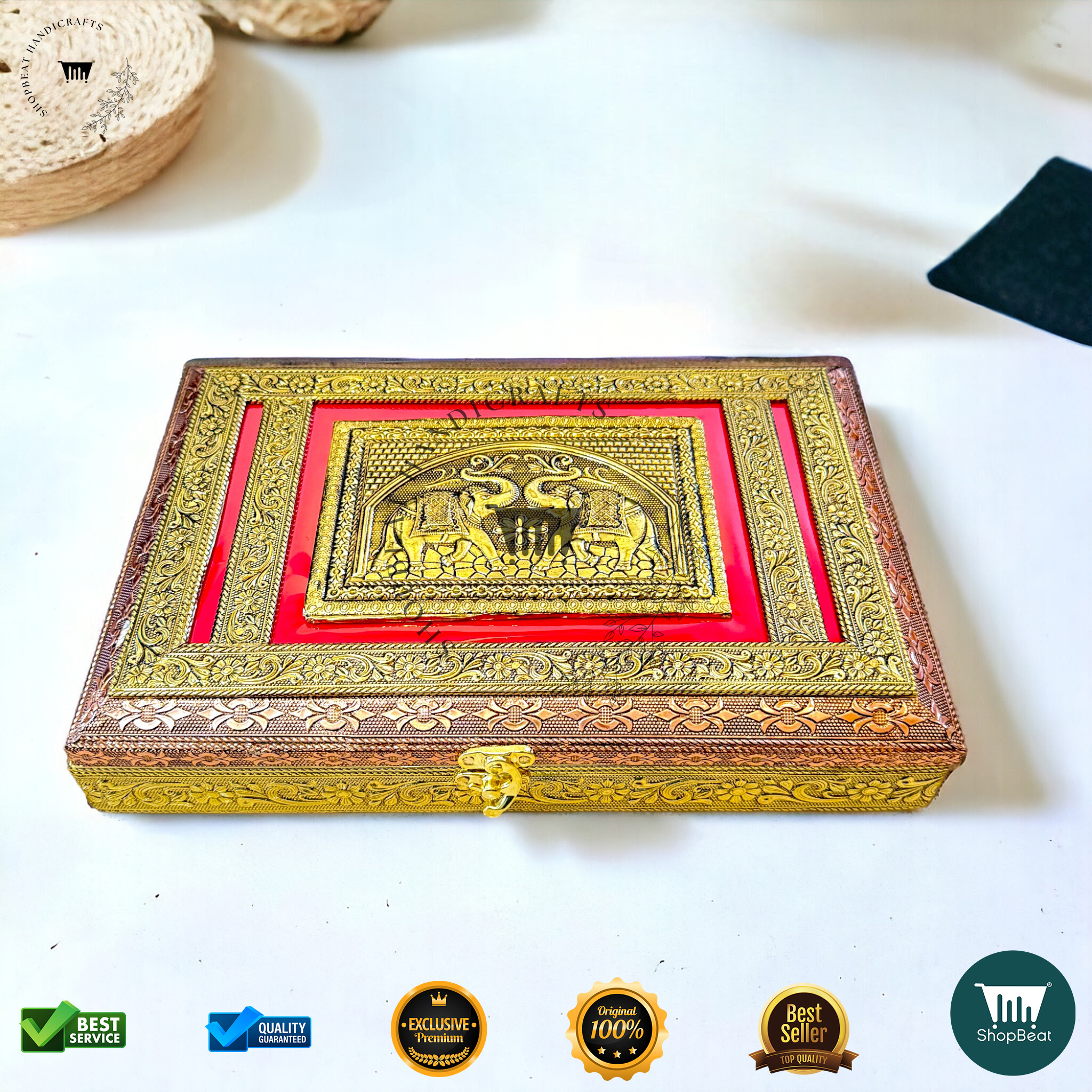Golden-Copper Oxidised Red Velvet Dryfruit Box