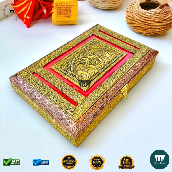 ShopBeat Golden-Copper Oxidised Red Velvet Dryfruit Box – Elegant & Stylish - Image 2