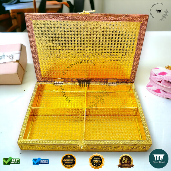 ShopBeat Golden-Copper Oxidised Red Velvet Dryfruit Box – Elegant & Stylish - Image 3
