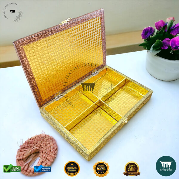 ShopBeat Golden-Copper Oxidised Red Velvet Dryfruit Box – Elegant & Stylish - Image 4