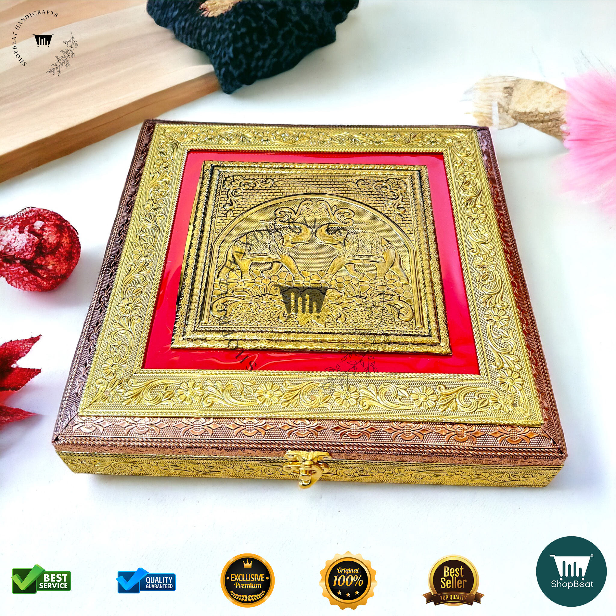 Golden-Copper Oxidised Velvet Dryfruit Gift Box