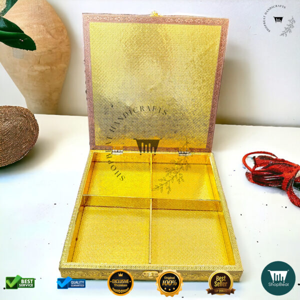 ShopBeat Golden-Copper Oxidised Velvet Dryfruit Gift Box – Luxury in Every Detail - Image 3