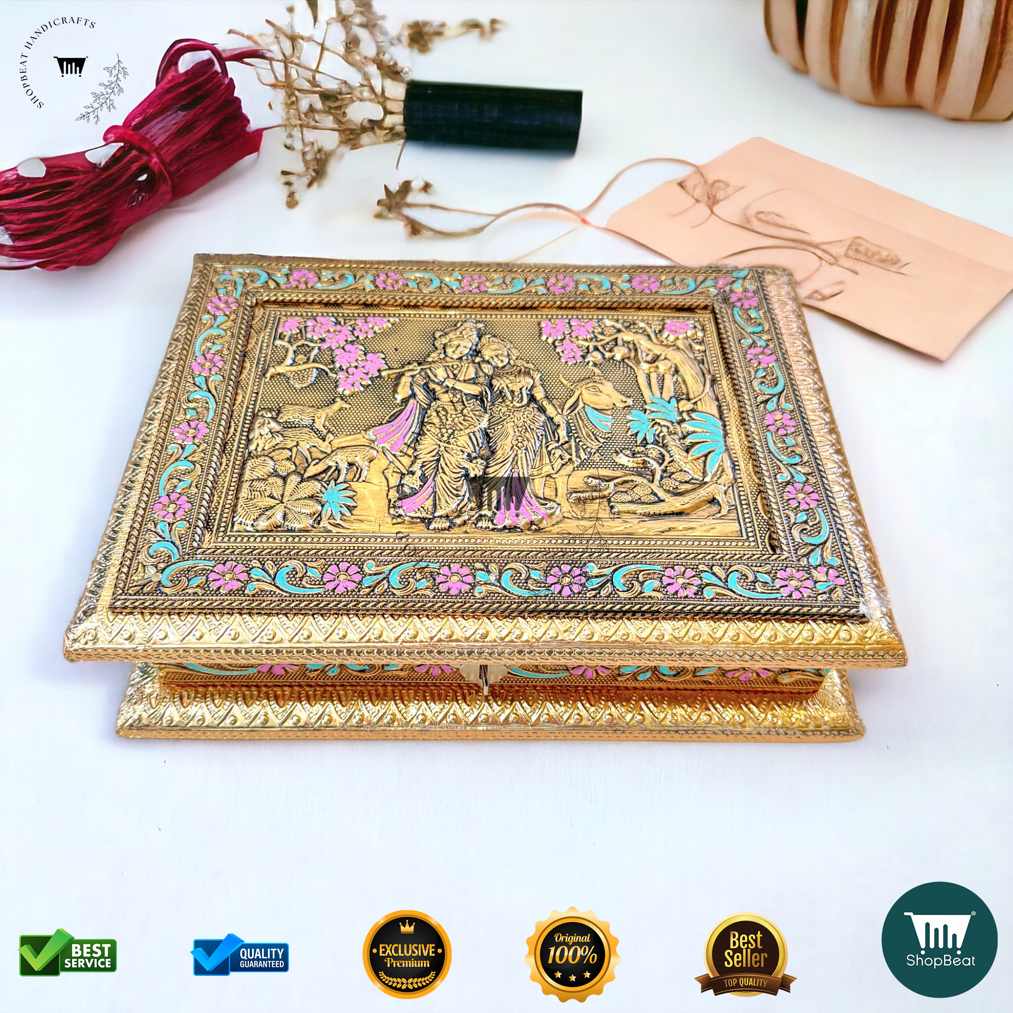 Copper Oxidised Meenakari Dryfruit Box 9x7