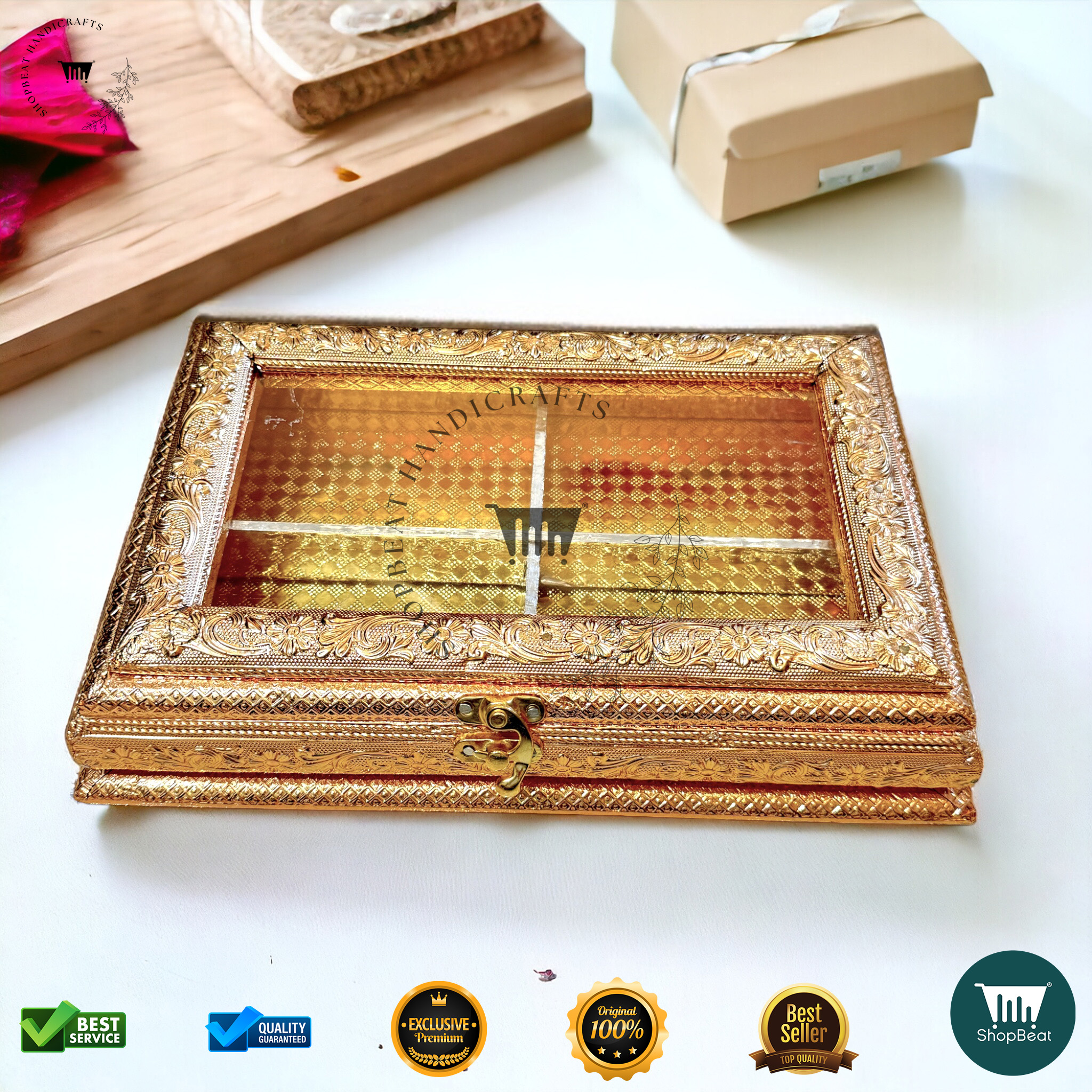 Golden Oxidised Acrylic Window Gift Box 12x8