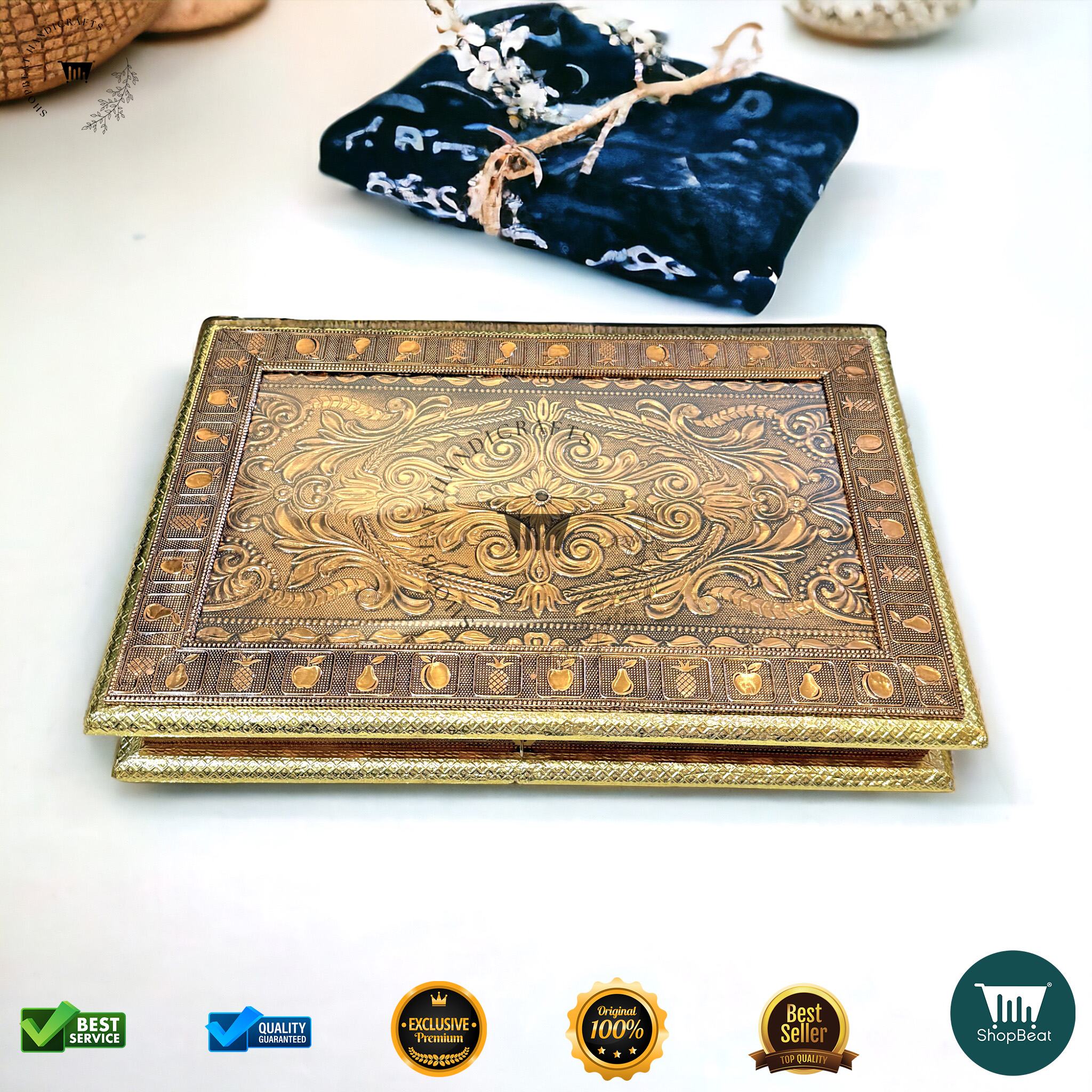 Golden-Copper Oxidised Flower Gift Box 15x10