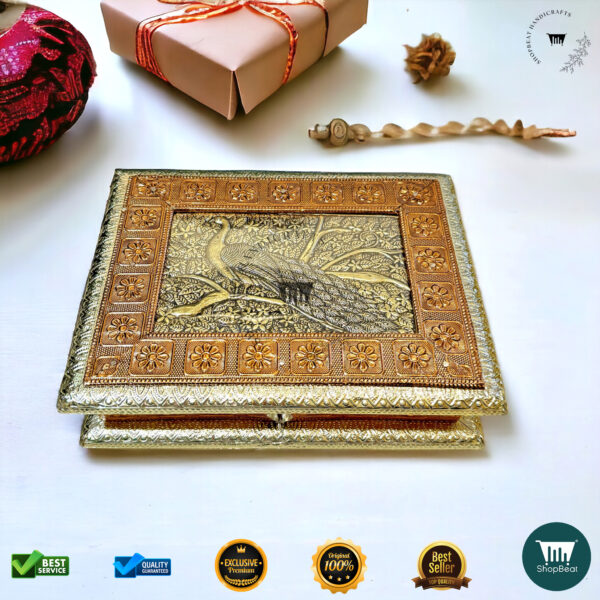 Golden-Copper Oxidised Peacock Gift Box