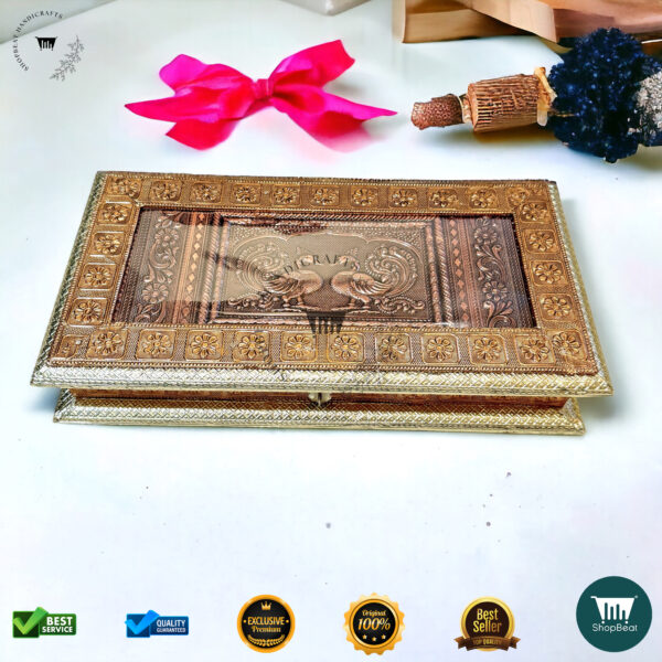 Golden-Copper Oxidised Peacock Gift Box 13x7