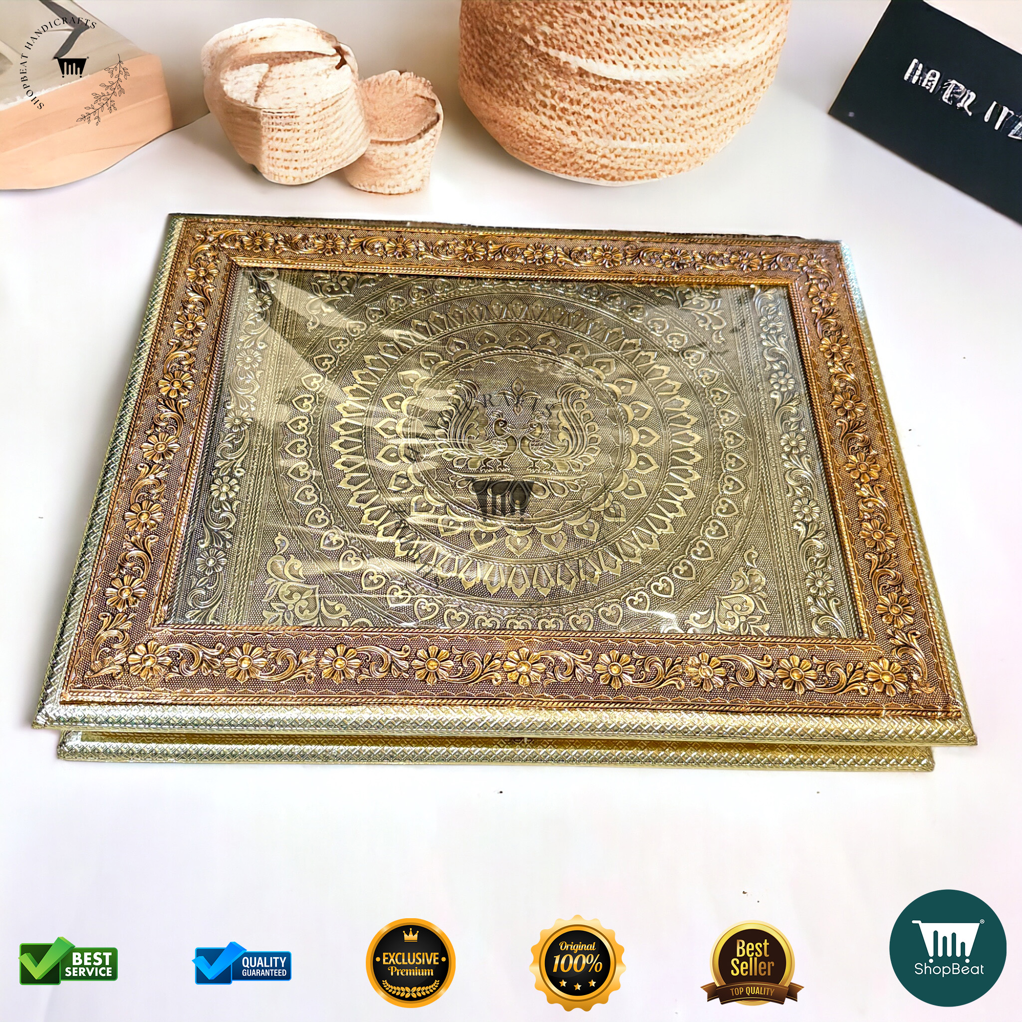 Golden-Copper Oxidised Peacock Gift Box 14x18