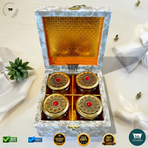 ShopBeat Premium White Velvet Decorative Dryfruit Box With 4 Glass Jar 7x7 - Image 2