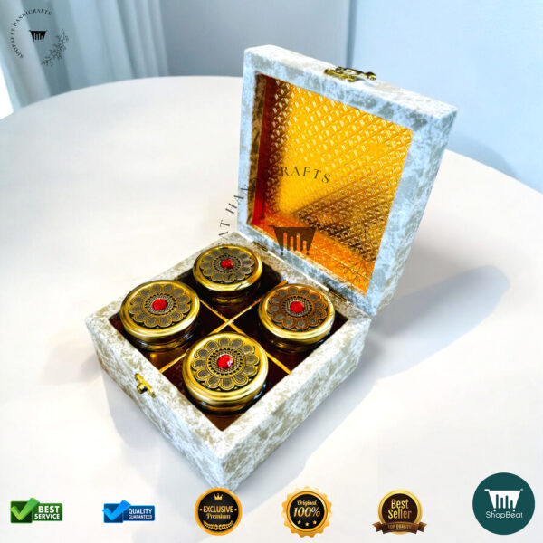 ShopBeat Premium White Velvet Decorative Dryfruit Box With 4 Glass Jar 7x7 - Image 5