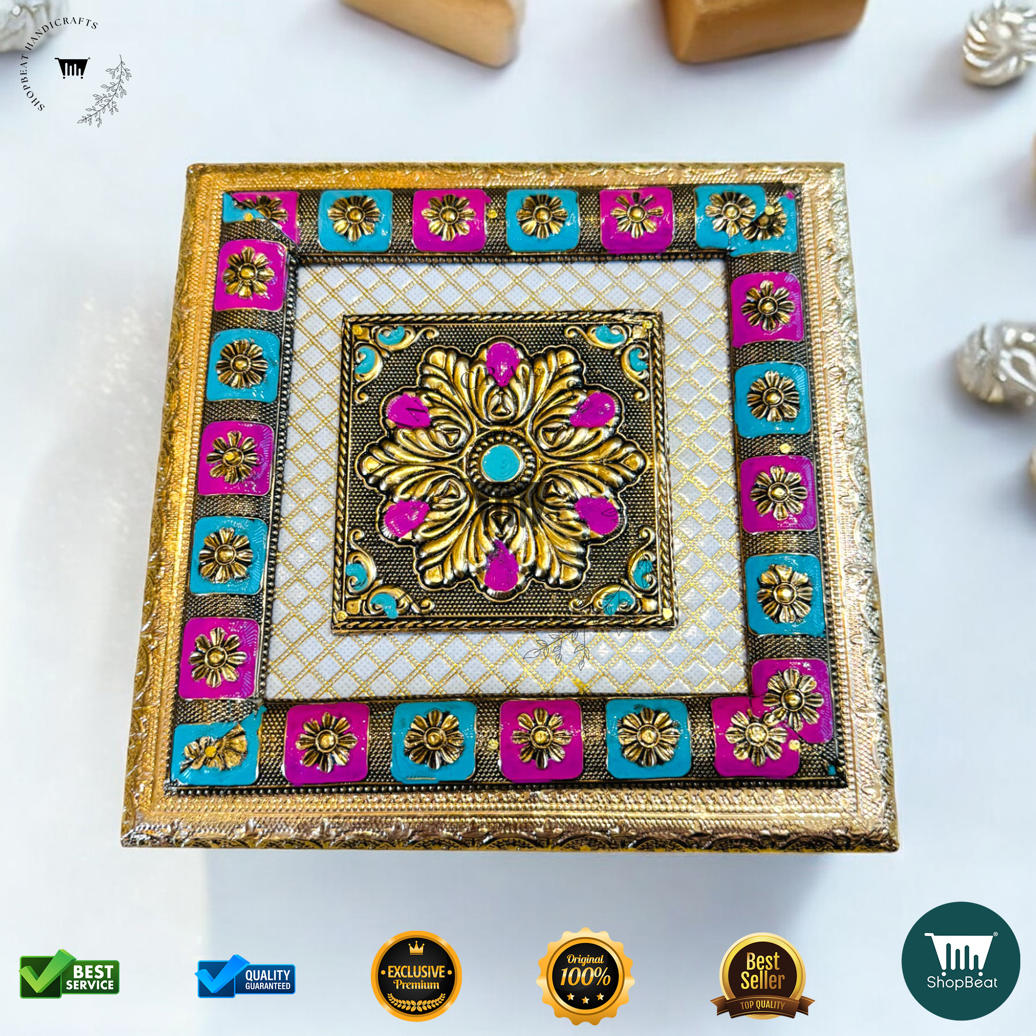 ShopBeat Golden Oxidised Meenakari Gift Box – A Symbol of Elegance & Tradition - Image 5