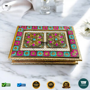 Golden Oxidised Meenakari Gift Box 12x8