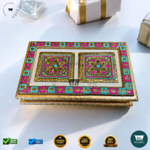 Golden Oxidised Meenakari Gift Box 15x10