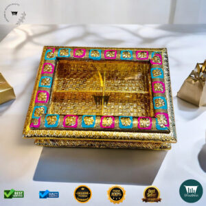 Golden Oxidised Meenakari Window Gift Box 9x7