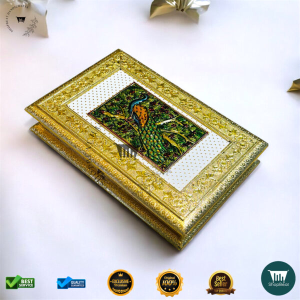 ShopBeat Golden Oxidised Meenakari Peacock Decorative Dryfruit Box 12x8 - Image 3