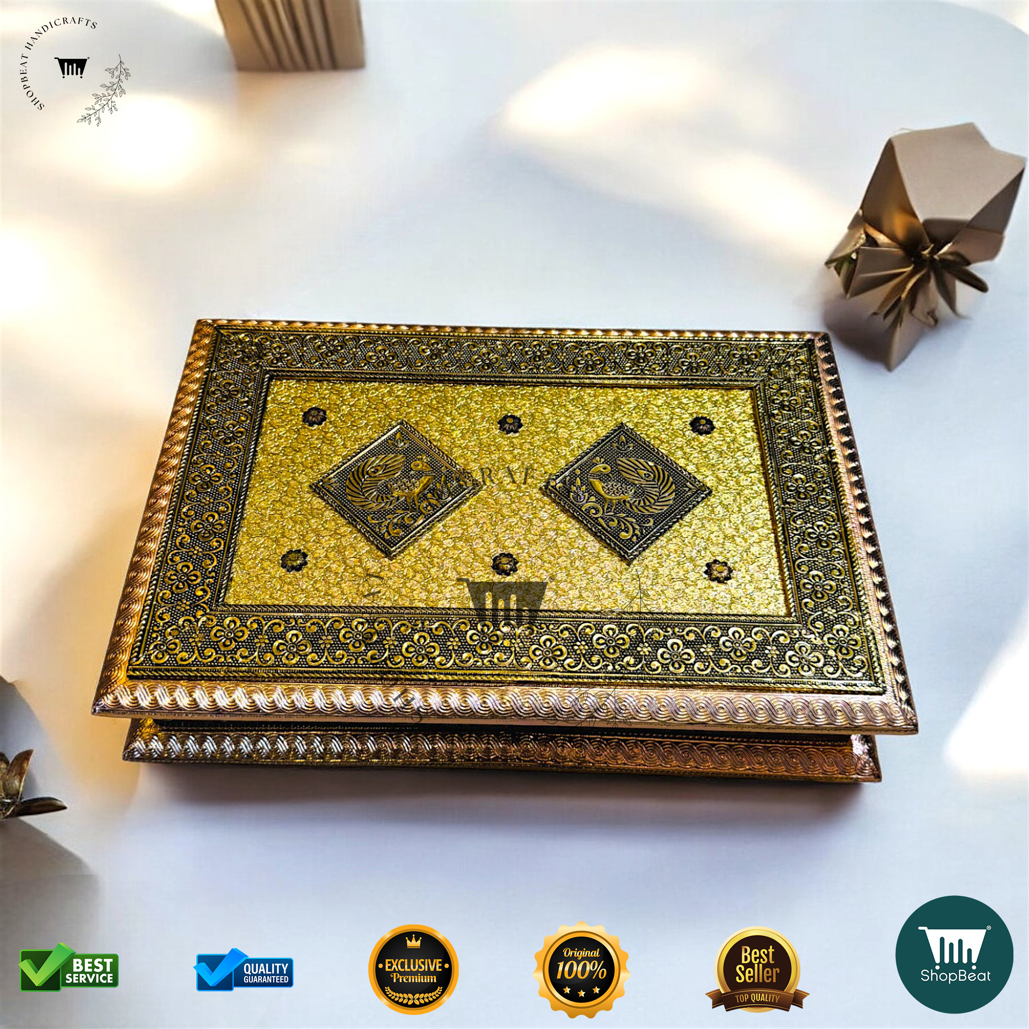 ShopBeat Golden Copper Oxidised Decorative Dryfruit Box 12x8