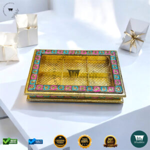 Golden Oxidised Meenakari Window Gift Box 15x10