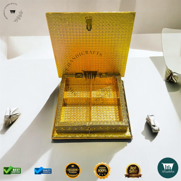 ShopBeat Golden Oxidised White Rexine Decorative Dryfruit Box 8x8 - Image 4