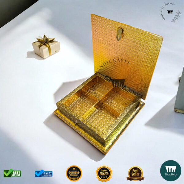 ShopBeat Golden Oxidised White Rexine Decorative Dryfruit Box 8x8 - Image 3