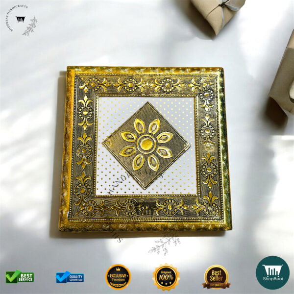ShopBeat Golden Oxidised White Rexine Decorative Dryfruit Box 8x8 - Image 5