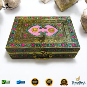 ShopBeat Golden Oxidised Pink Velvet Dry Fruit Box With 6 Glass Jar