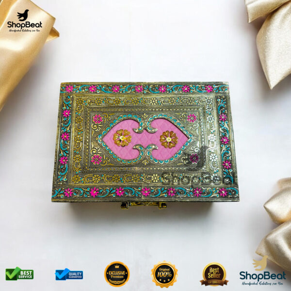 ShopBeat Golden Oxidised Pink Velvet Dry Fruit Box With 6 Glass Jar – Premium Gifting Solution - Image 4