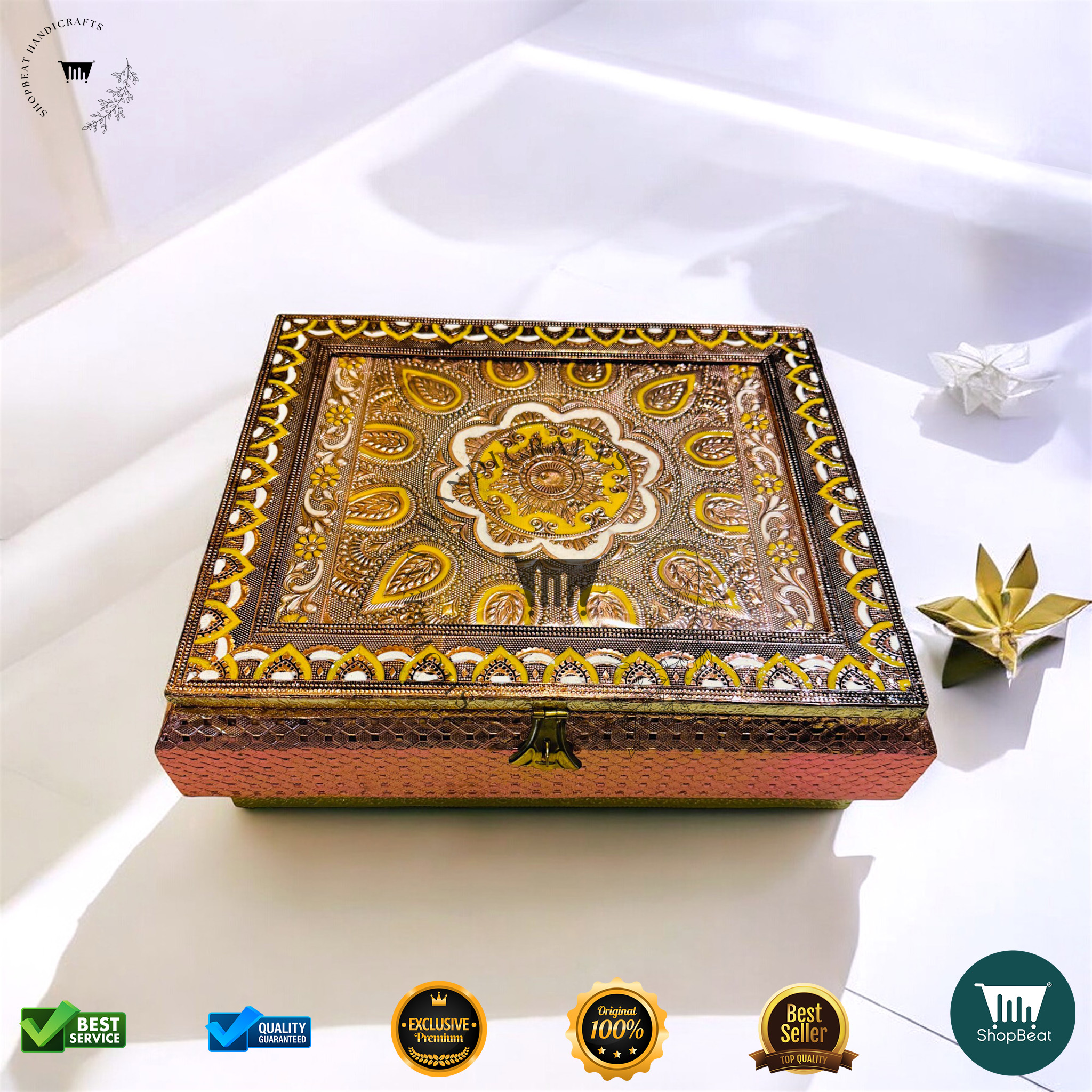 Copper Oxidised Meena Art Gift Box With 6 Glass Jar