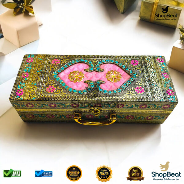 Golden Oxidised Pink Velvet Gift Box 3 Jars