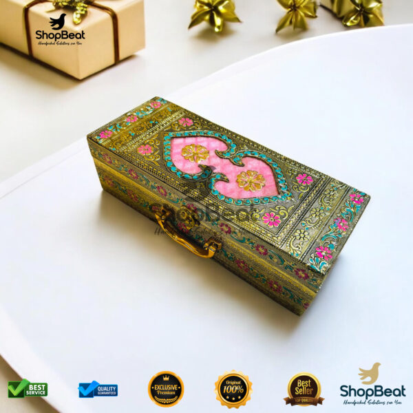 ShopBeat Golden Oxidised Pink Velvet Gift Box – Luxurious & Elegant Gifting Solution - Image 2