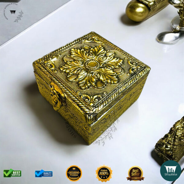 ShopBeat Golden Oxidised Pooja Box/Jewellery Box/Multipurpose Box 4x4 - Image 3