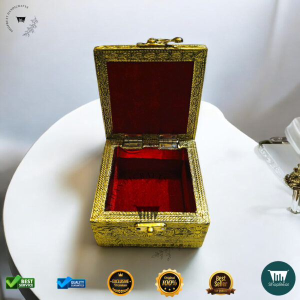ShopBeat Golden Oxidised Pooja Box/Jewellery Box/Multipurpose Box 4x4 - Image 2