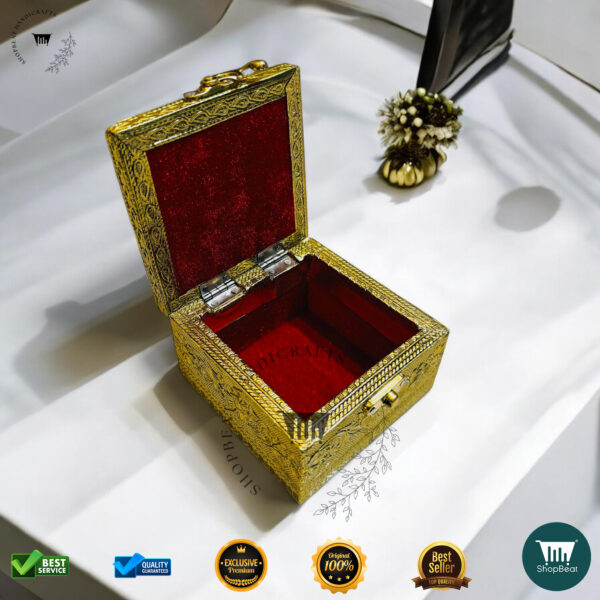 ShopBeat Golden Oxidised Pooja Box/Jewellery Box/Multipurpose Box 4x4 - Image 4