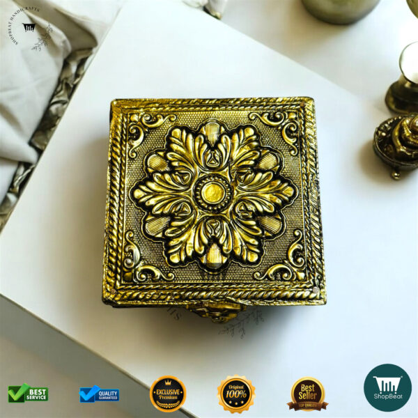 ShopBeat Golden Oxidised Pooja Box/Jewellery Box/Multipurpose Box 4x4 - Image 5