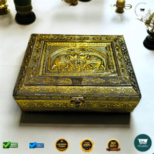 ShopBeat Golden Oxidised Pooja Box/Jewellery Box/Multipurpose Box 9x7
